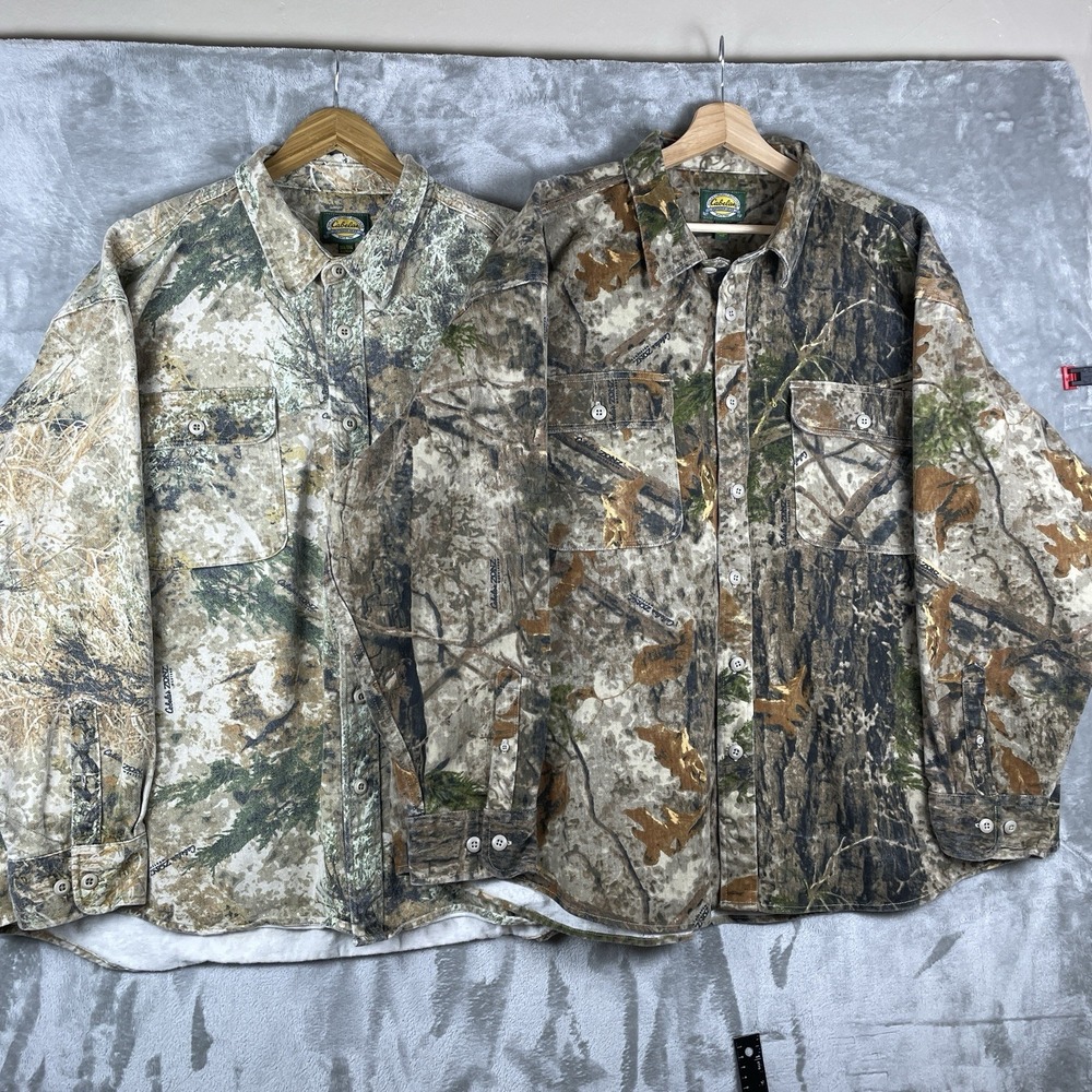 BUNDLE 2 Cabelas Camo Shirts Mens 3XL Regular Zonz Camoflauge‎ Woodlands Western